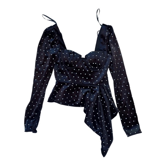 *NWT* SELF-PORTRAIT Self-Portrait Black Velvet Crystal Embellished Asymmetrical - Picture 2 of 6